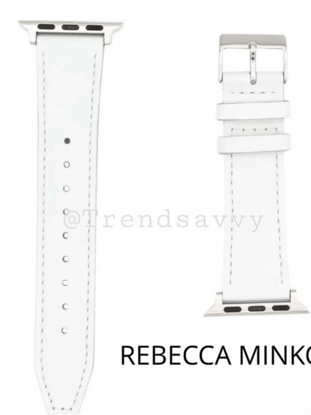 Rebecca Minkoff White Silver Leather Apple Watch Band Strap 38MM 40MM Buckle